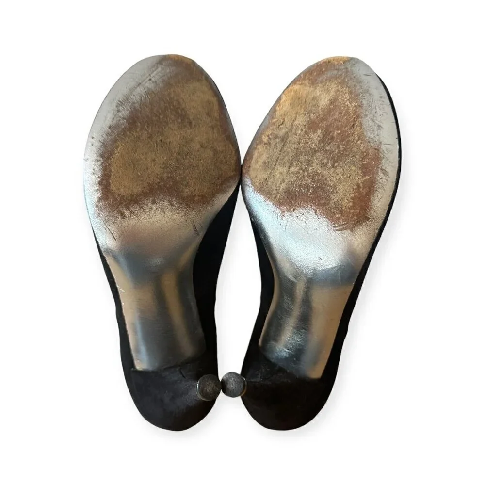 Vintage Charles Jourdan‎ Black Suede Heel with Rhinestone Ball. Size 7 2A